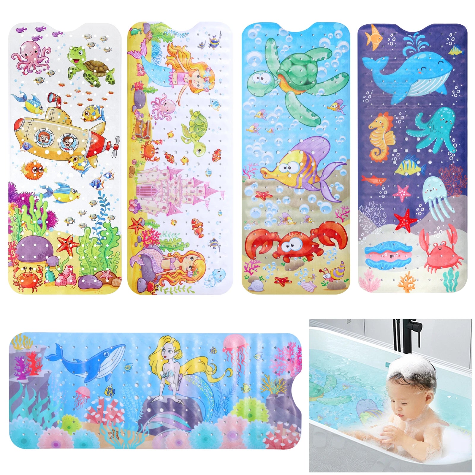 Large Cartoon Bath Mat Baby Kids Cute Sea World Anti-Slip Shower Bathtub Mats With Sucker Soft Massage Pad