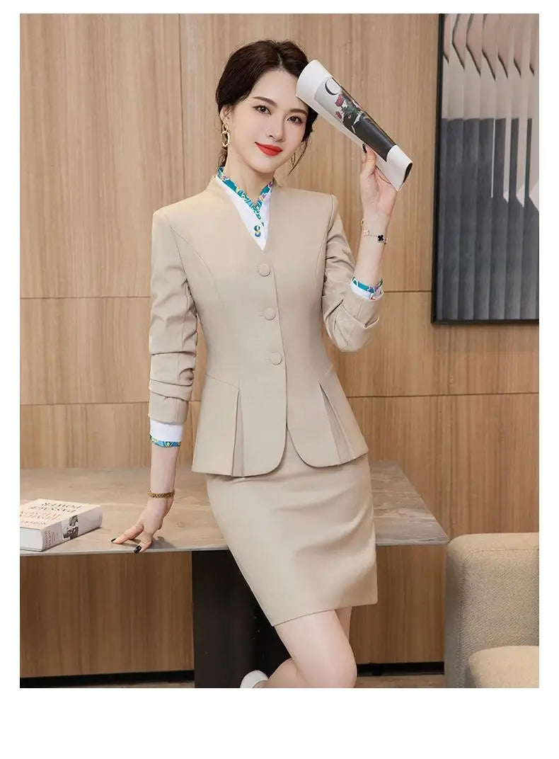 Trajes de falda de negocios para mujer, de primavera, formales, uniformes, blazers femeninos para mujer, conjuntos profesionales para oficina