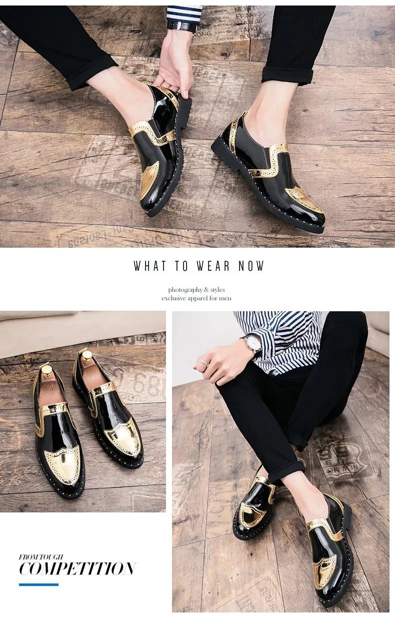 Zapatos Formales de Hombre de Moda, Mocasines Ligeros para Exteriores, Zapatos de Cuero con Suela Gruesa Resistentes al Desgaste, Negro, Dorado y Plateado, Tallas 38-48