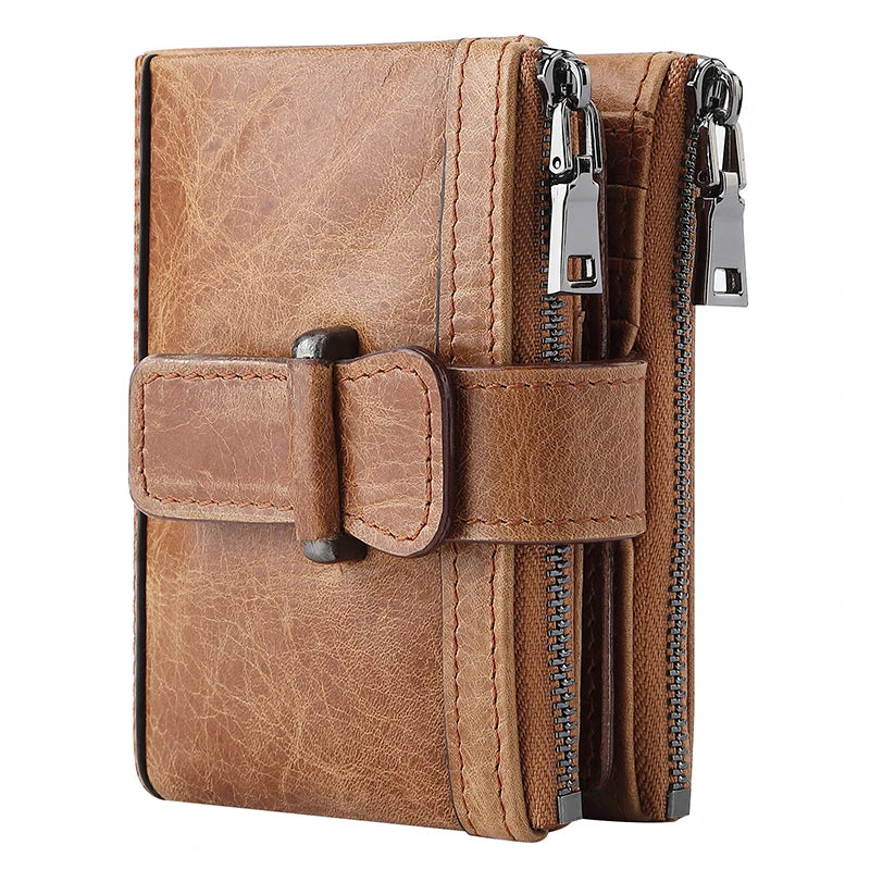 Cartera de lujo de diseño para hombre, carteras de hombre de cuero genuino, RFID de alta calidad, monedero para hombre, tarjetero, carteras vintage