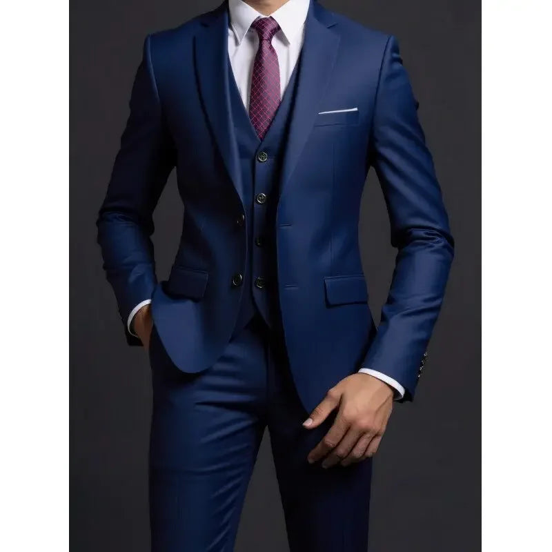 Traje (blazer + chaleco + pantalón) de hombre, elegante, de negocios, estilo británico, color liso, para banquete, anfitrión o boda, informal