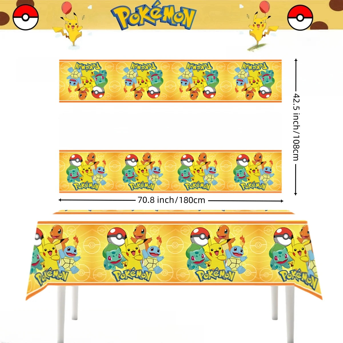 Mantel de Pokémon, decoración de fiesta de cumpleaños de Pikachu, mantel desechable, cubierta de mesa, baby shower, regalo de juguete para niños, suministros para fiestas