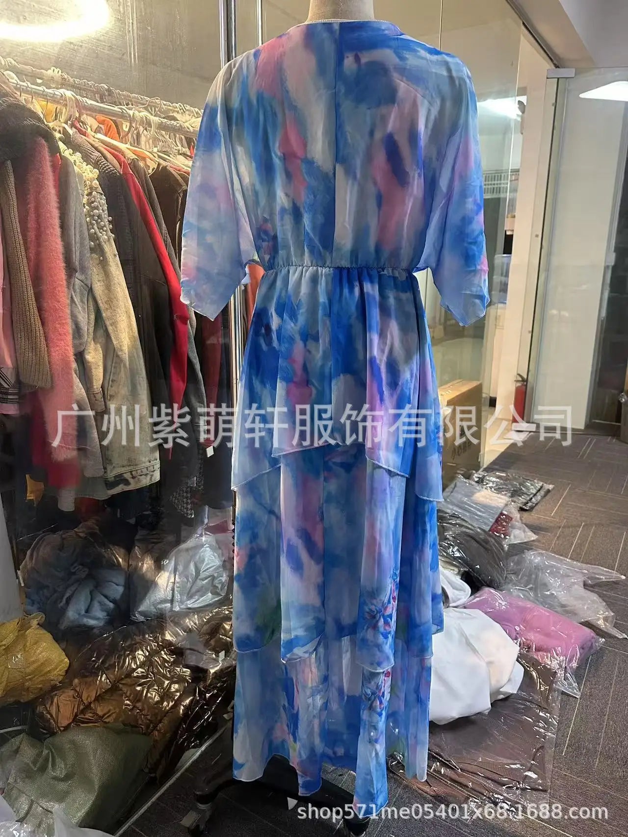 Vestido de mujer con estampado floral, multicapa, cuello en V, manga larga, estilo casual de verano