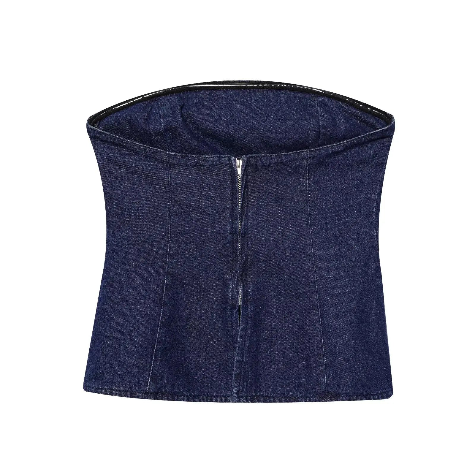 Traje de pantalón de moda para verano, nuevo conjunto de dos piezas para mujer, informal, de mezclilla, top sin tirantes tipo bandeau y pantalones casuales, estilo urbano.