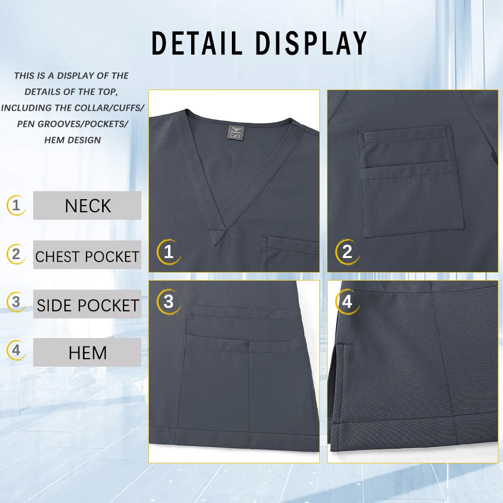 Sykehusarbeidsklær Medisinske uniformer V-hals Lege-sykepleier arbeidsklær Kirurgi-skrubbsett Tannlege-apotek-arbeidsklær Kortermet drakt