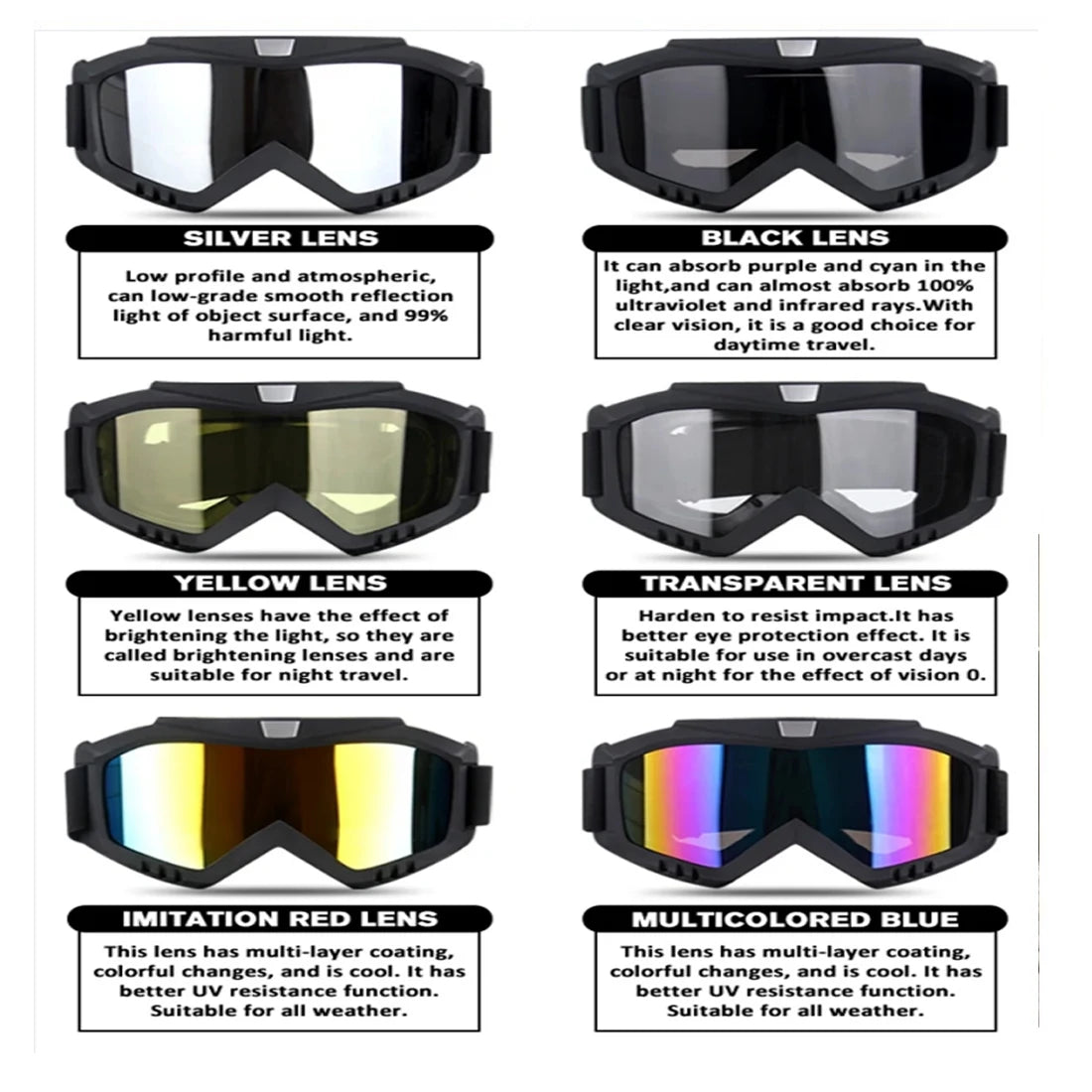 Gafas de sol UV400 para motocross, a prueba de viento, para ciclismo, esquí, con máscara bucal, máscara para casco de moto, máscara de esquí de invierno