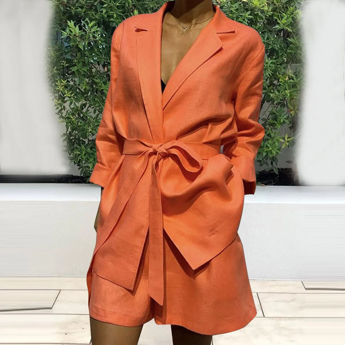 Women Long Sleeve 2 Pieces Sets Casual Blazer Collar Coat Tops Pockets Short Pant Autumn Fashion Suit Female Outfits