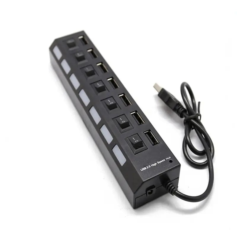 Concentrador USB 2.0 Splitter, Hub de datos USB de 7 puertos con interruptores individuales de encendido/apagado y luces para computadora portátil, PC, computadora, negro, blanco