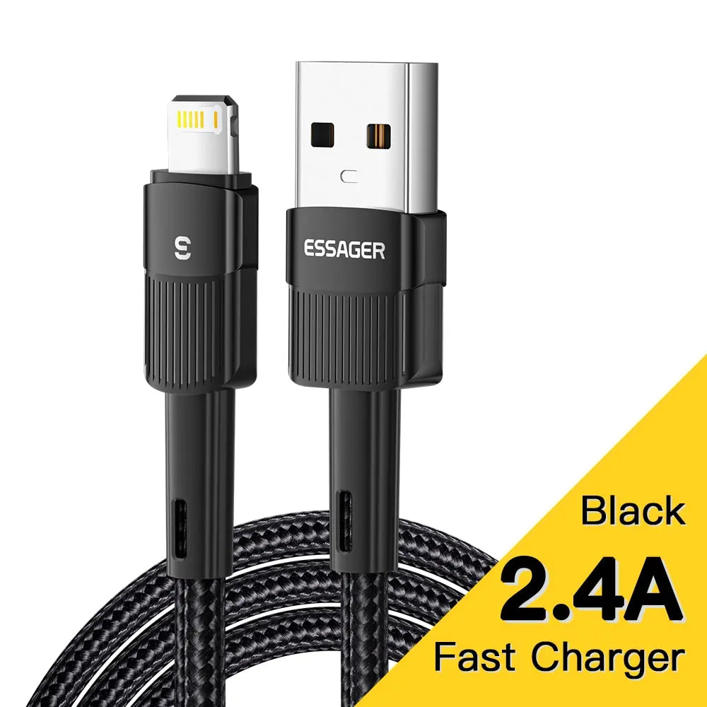 Cable USB Essager de carga rápida para iPhone 11 12 13 Pro Max Mini Xs Xr X SE 8 7 6 Plus 6s 5 5s, cable de 2.4A para cargador de iPhone