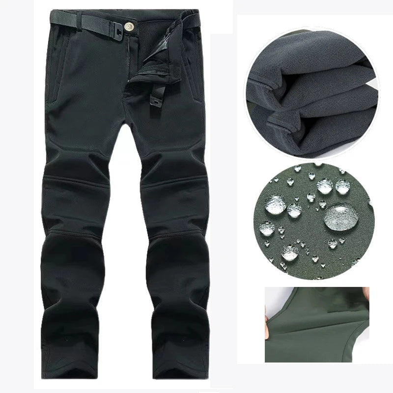 Chaquetas impermeables de lana SoftShell para hombre, otoño e invierno, con capucha, para pesca, senderismo, camping, escalada, esquí, pantalones