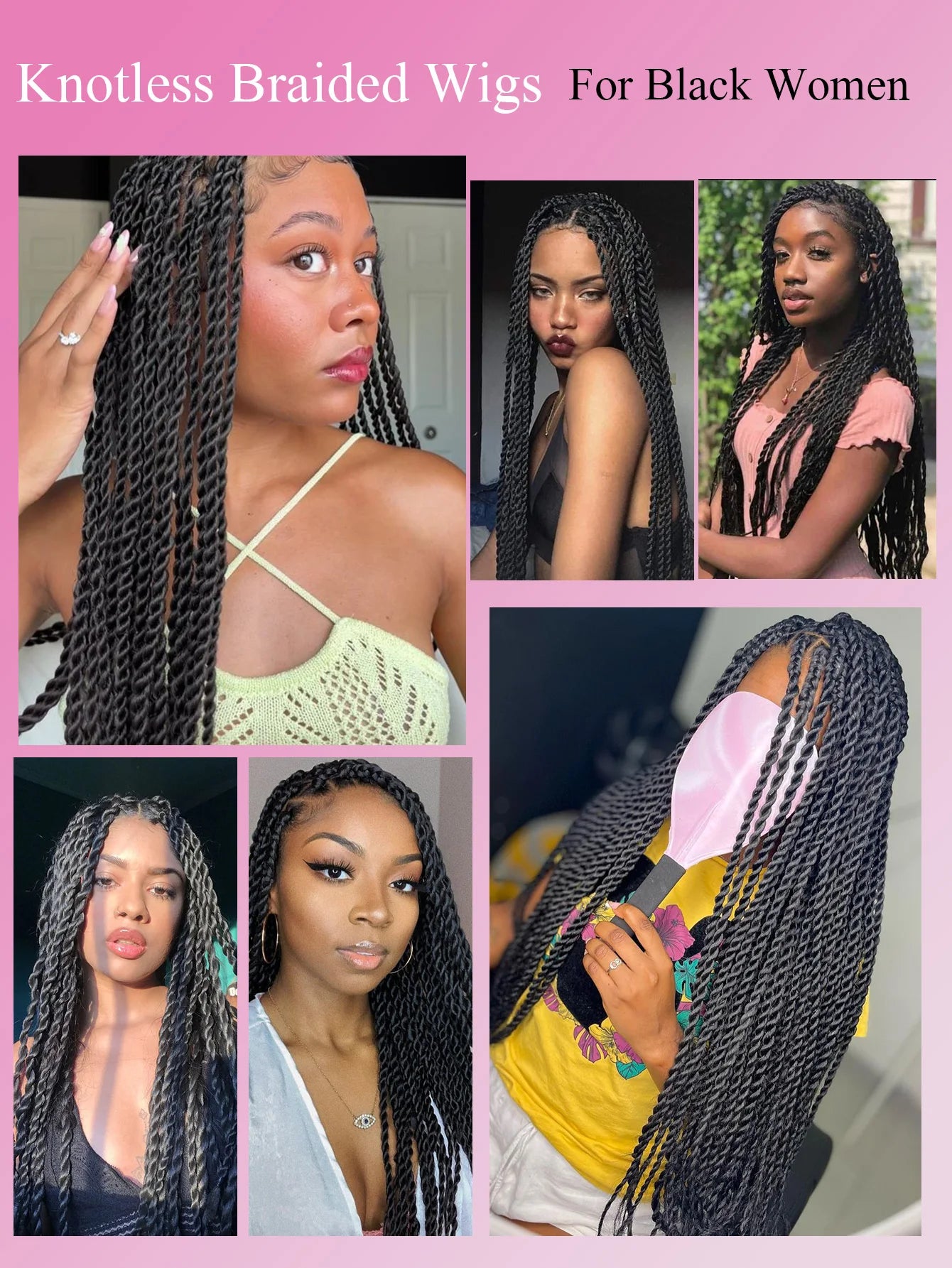 Pelucas trenzadas senegalesas para mujeres negras, sintéticas, de encaje frontal completo, sin nudos, con trenzas de caja, Passion Twists, de 36 y 40 pulgadas.