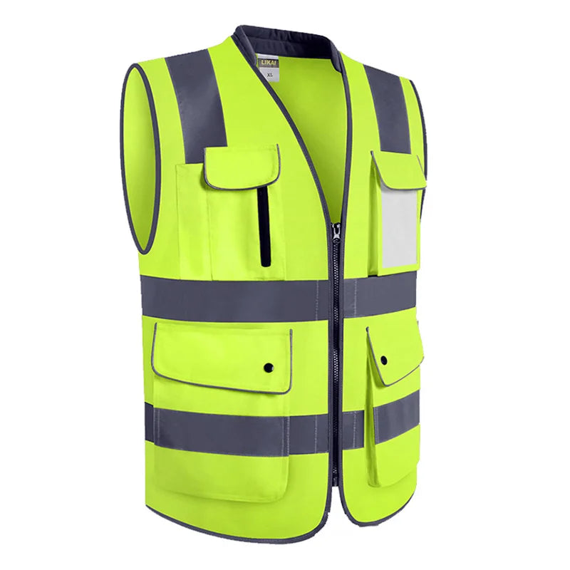 Road Work Vest for Man With Pockets Hi Vis Vest Outdoor Construction Protective Workwear Work Wear Vest