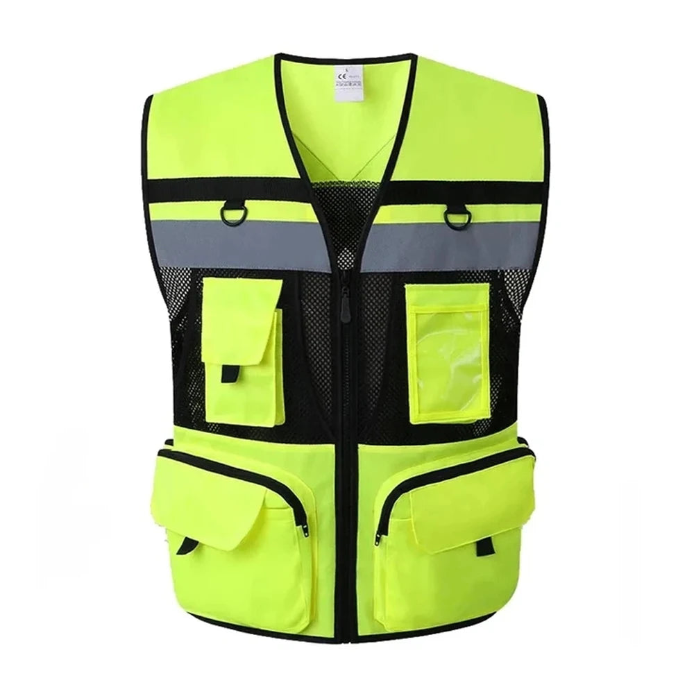Chaleco de seguridad de trabajo de alta visibilidad para construcción con bolsillos multifuncionales, chalecos de alta visibilidad