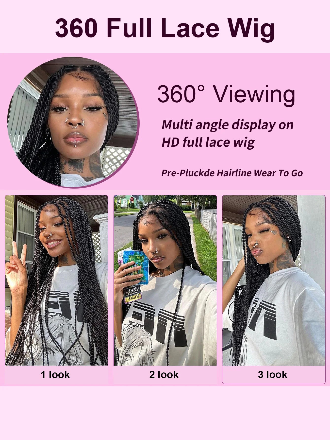 Pelucas trenzadas senegalesas para mujeres negras, sintéticas, de encaje frontal completo, sin nudos, con trenzas de caja, Passion Twists, de 36 y 40 pulgadas.