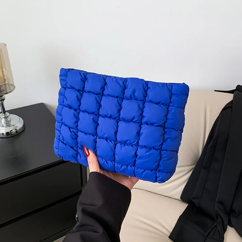 Neceser acolchado para mujer, bolsa de almacenamiento de maquillaje acolchada, neceser hinchable, bolsa organizadora de cosméticos grande, bolso de mano, estuche de belleza