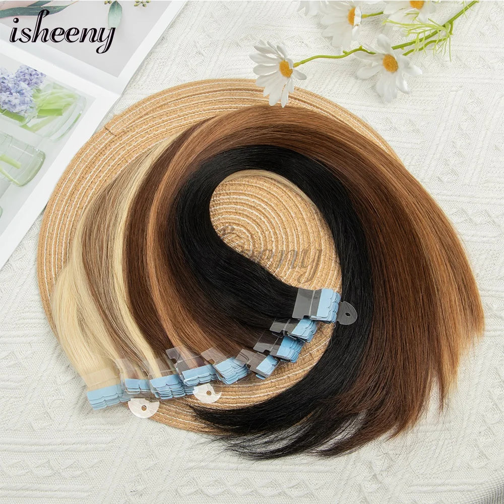 12-24'' Invisible Mini Tape in Human Hair Extensions Invisible Adhesive Seamless Tape in Hair Machine Remy Natural Straight Hair