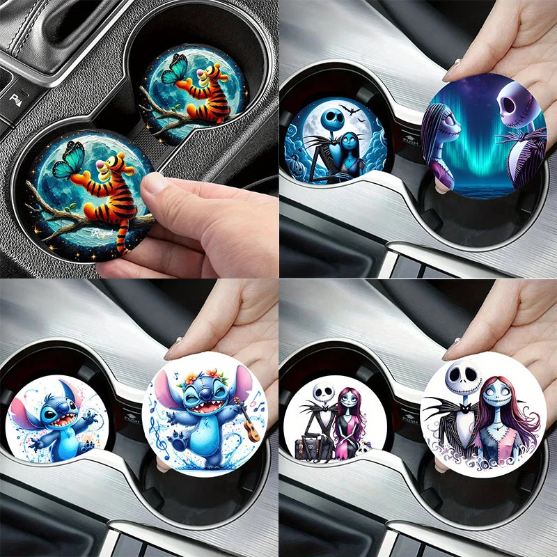 2Pcs Car Coaster Cartoon Non-Slip Coasters Acrylic Coasters Car Interior Accessories Kitchen & Household Products Birthday