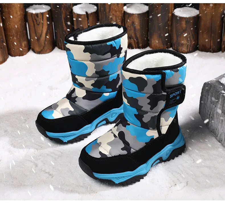 Winter Children Shoes Plush Waterproof Fabric Non-Slip Girl Shoes Rubber Sole Snow Boots Fashion Warm Outdoor Boots