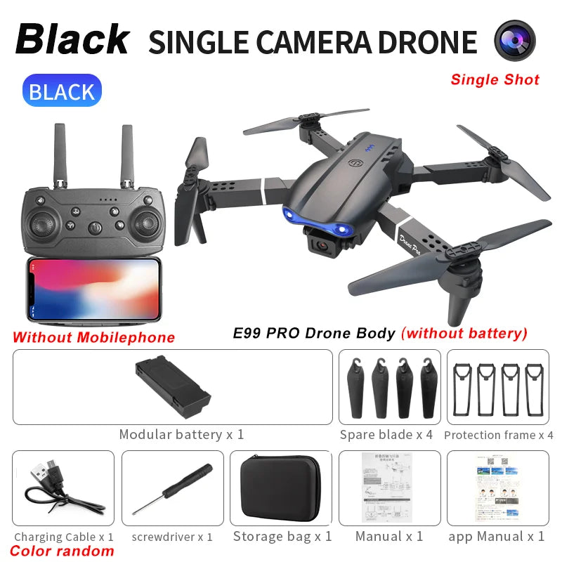 Dron RC 2024 E99Pro profesional 4K con cámara HD gran angular de 1080P, helicóptero plegable, WIFI FPV, función de mantenimiento de altura, juguete de regalo