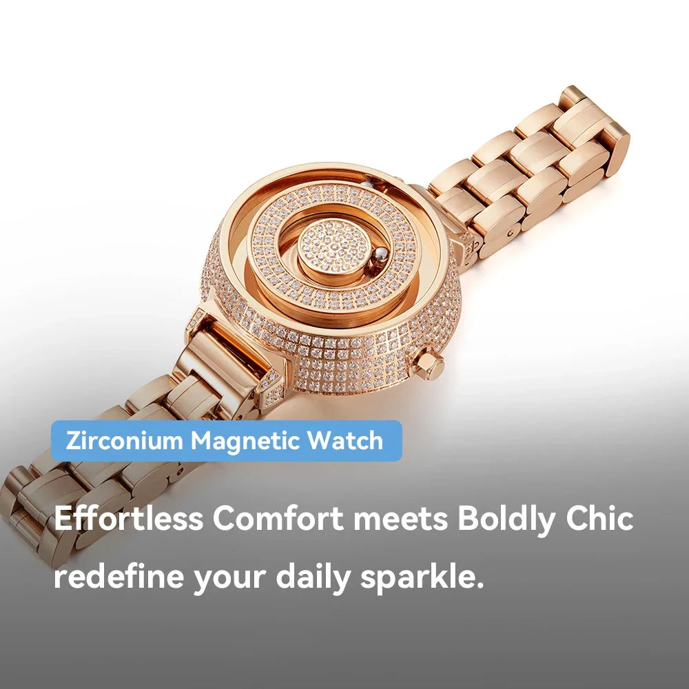 Reloj Magnético EUTOUR para Mujer con Diamantes | Cuarzo Impermeable | Correa de Lujo de Acero Inoxidable | Elegancia del Día a la Noche