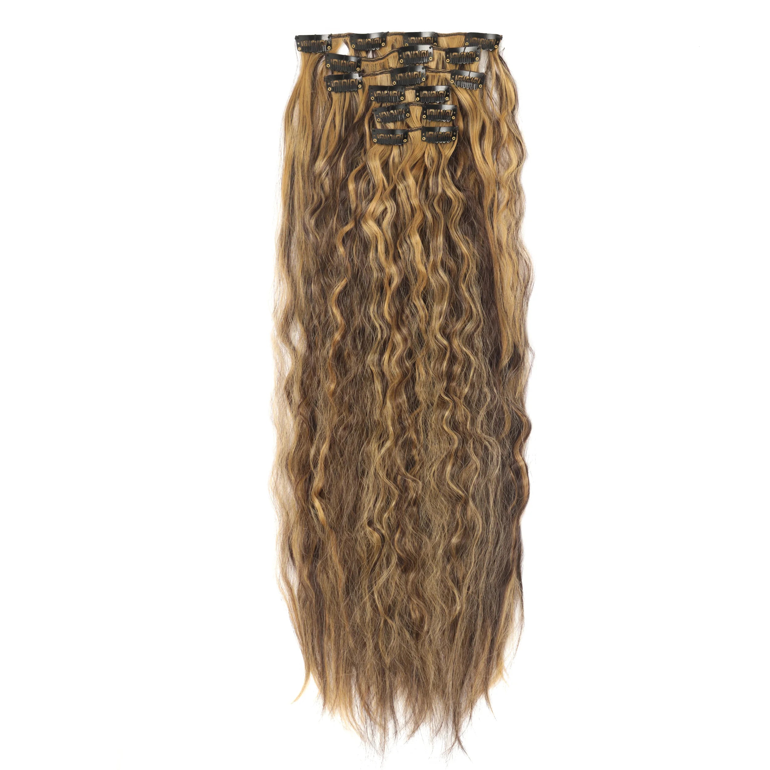 Forlengelser Lang Syntetisk Klips I Hår Bølget Klips I Hårforlengelser 6 stk/sett Syntetisk Ombre Blond Brun Tykk Hårstykker