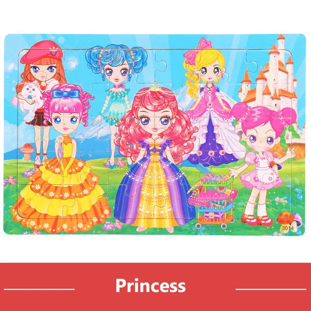 Economy 30piece Montessori 3D Puzzle Cartoon Animal Wooden Jigsaw Puzzle Board Game Educational Toys For Children Gifts