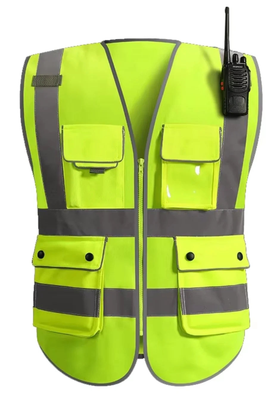 Safety Vest Construction Vest for Men Work Safety Workwear with Multiple Pockets and Zipper