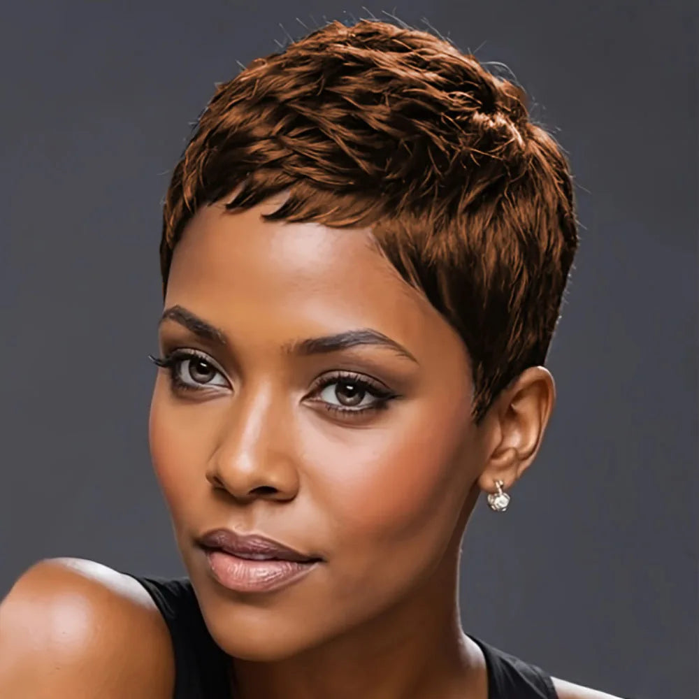 Peluca de Cabello Humano con Corte Pixie Rizado