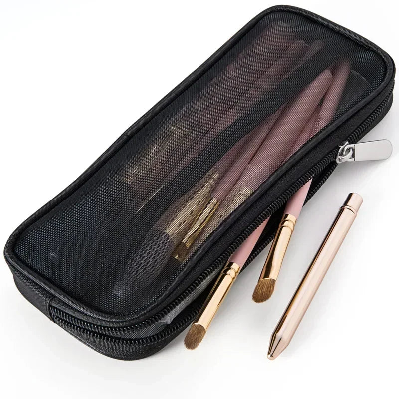 Estuche de viaje para brochas de maquillaje Organizador de neceser de cosméticos para hombres y mujeres Herramientas de belleza Bolsa de aseo de malla Estuche de lavado Accesorios de almacenamiento