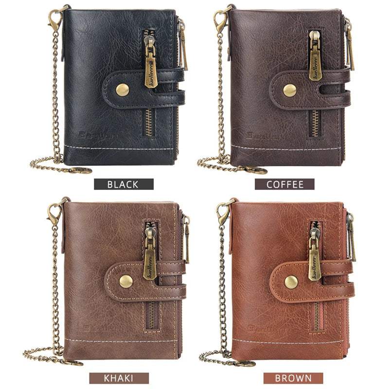 Billetera de lujo de piel sintética para hombre - Tarjetero con diseño de cadena corta, Monedero retro clásico (marca de alta calidad)