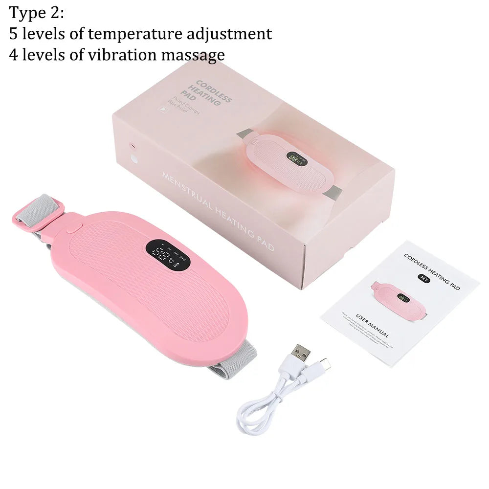 Cinturón Térmico USB Uterino Alivio del Dolor Menstrual Abdomen Estómago Espalda Cintura Calentamiento Infrarrojo Compresa Caliente Vibrador Masajeador Ortesis