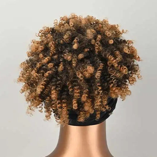 Perruque afro bouclée avec bandeau et frange