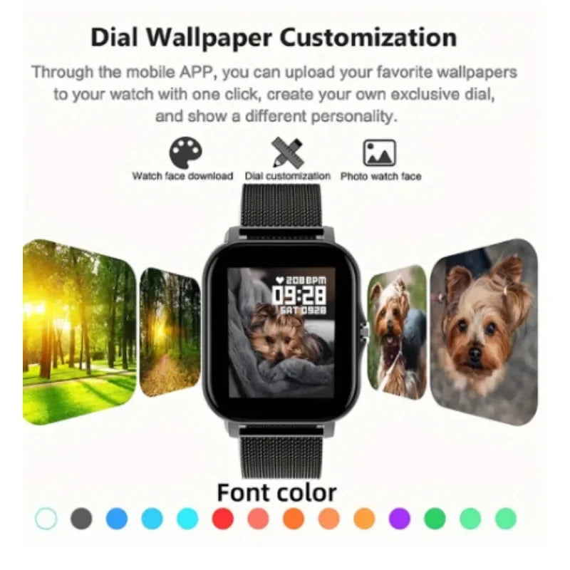 Smartwatch para teléfono Android. Pantalla a color de 1,44 pulgadas, táctil, llamada Bluetooth, carga magnética.