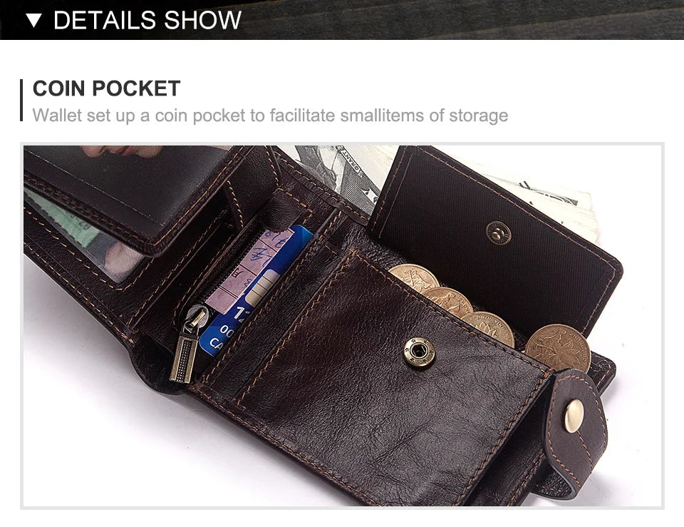 HUMERPAUL Lujosa cartera de cuero 100 % genuino para hombre, delgada, minimalista, duradera, con monedero, bolsillo para monedas, bloqueo de tarjetas de crédito.