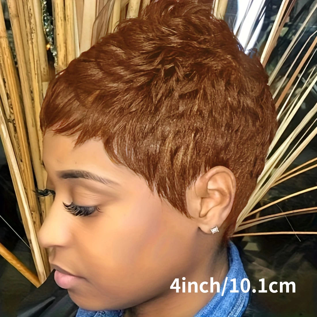 Peluca de cabello humano, corte pixie corto, color natural, marrón 99J, con flequillo