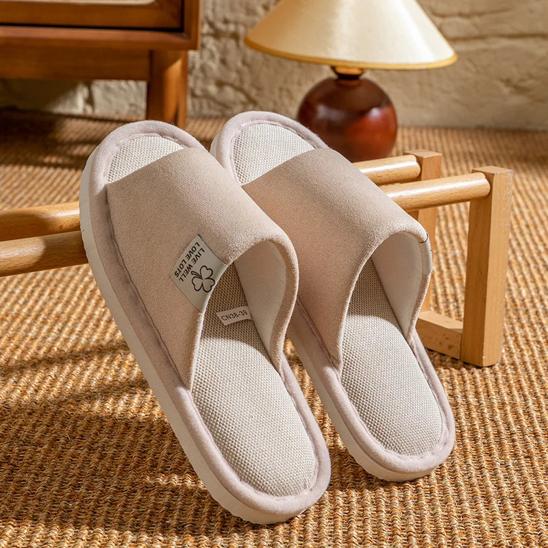 Pantuflas de hombre, antideslizantes de suela blanda para interior, para primavera y verano, de lino para todo el año, cómodas para el hogar