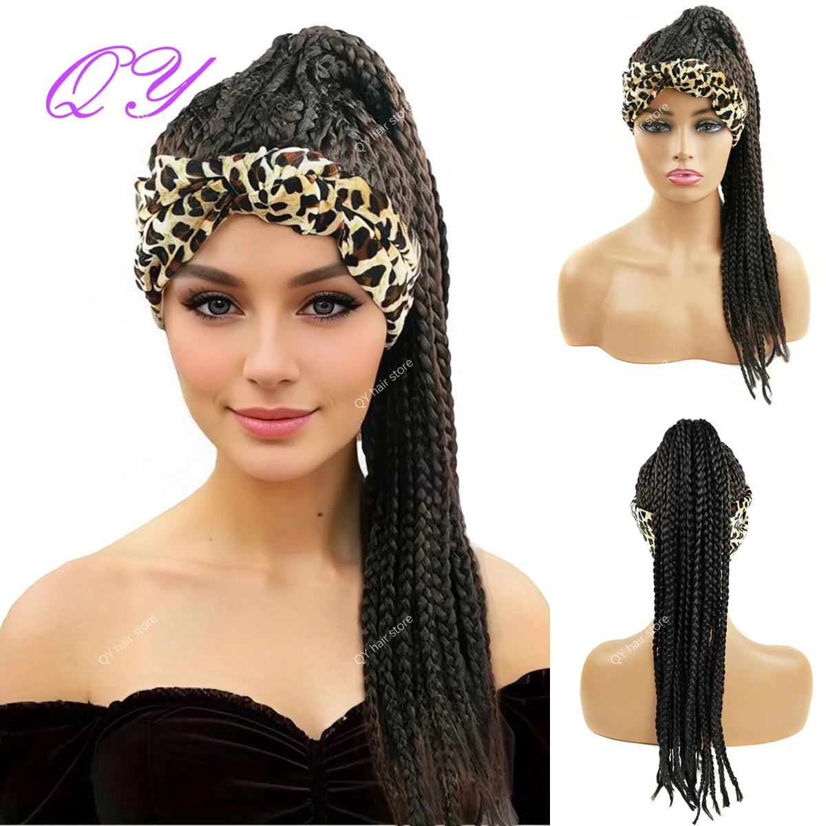 Synthetic Women's Headband Braid Wigs Black Soft African Long Plait Wig For Women Horsetail Dreadlock Mechanism Full Wig