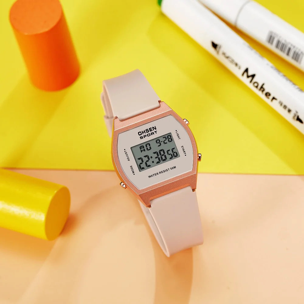 Reloj deportivo digital para mujer, resistente al agua, a la moda, blanco, para damas, reloj de pulsera electrónico para niños, relojes LED con alarma, regalos