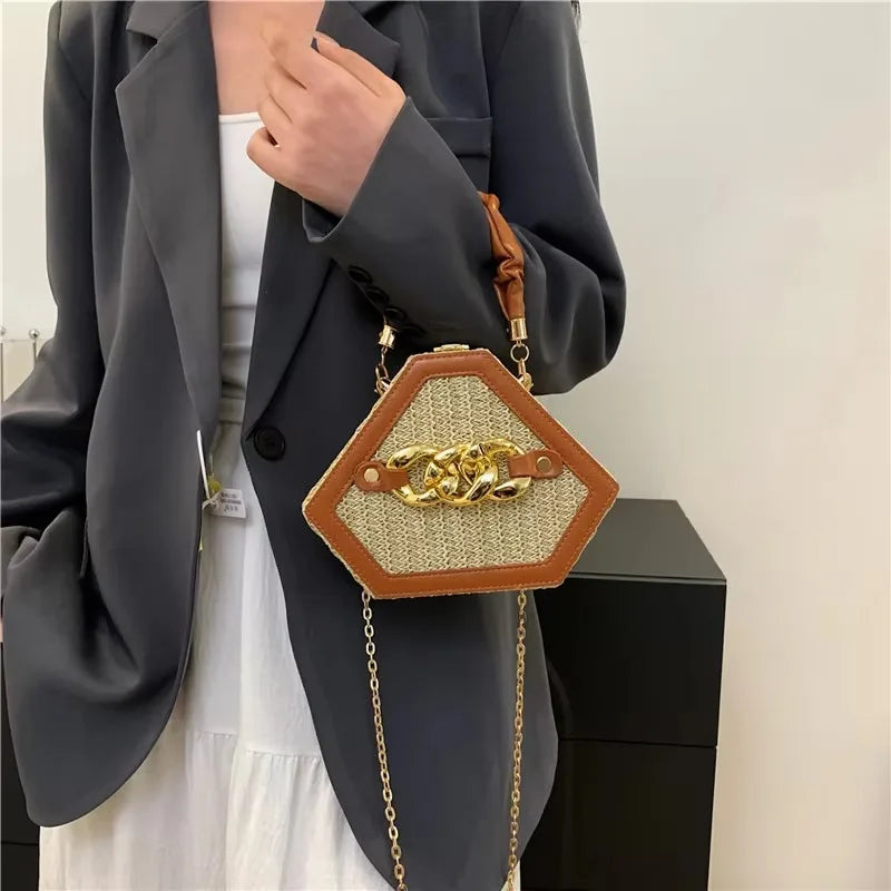 Straw Chain Shoulder Bag