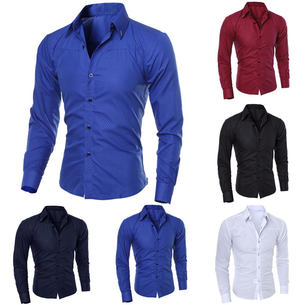 Camisa de vestir de negocios para hombre, de lujo, informal, social, formal, con solapa, manga larga, corte ajustado, color liso