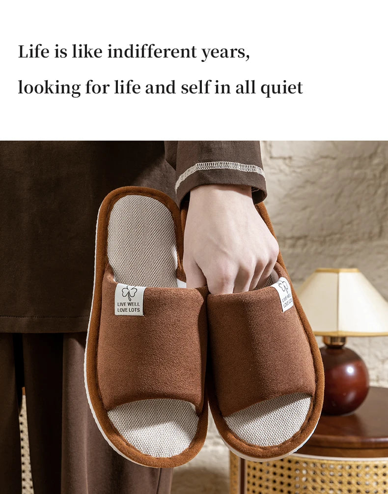 Pantuflas de hombre, antideslizantes de suela blanda para interior, para primavera y verano, de lino para todo el año, cómodas para el hogar