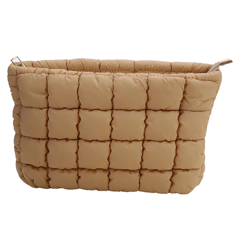 Neceser acolchado para mujer, bolsa de almacenamiento de maquillaje acolchada, neceser hinchable, bolsa organizadora de cosméticos grande, bolso de mano, estuche de belleza