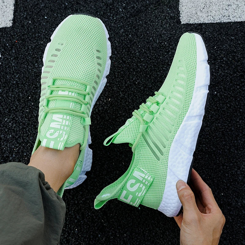 Zapatillas de deporte para hombre, de malla transpirable, color blanco, para correr, tenis, calzado deportivo cómodo para exteriores para hombre, zapatillas informales, Tenis Masculino