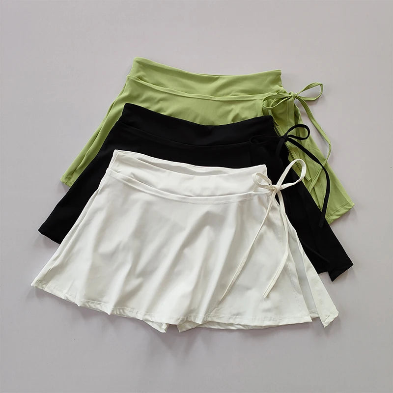 Falda de yoga deportiva, falda pantalón de bádminton y tenis, falda de secado rápido de medio cuerpo con bolsillo, falda pantalón con abertura lateral y tirantes para exteriores