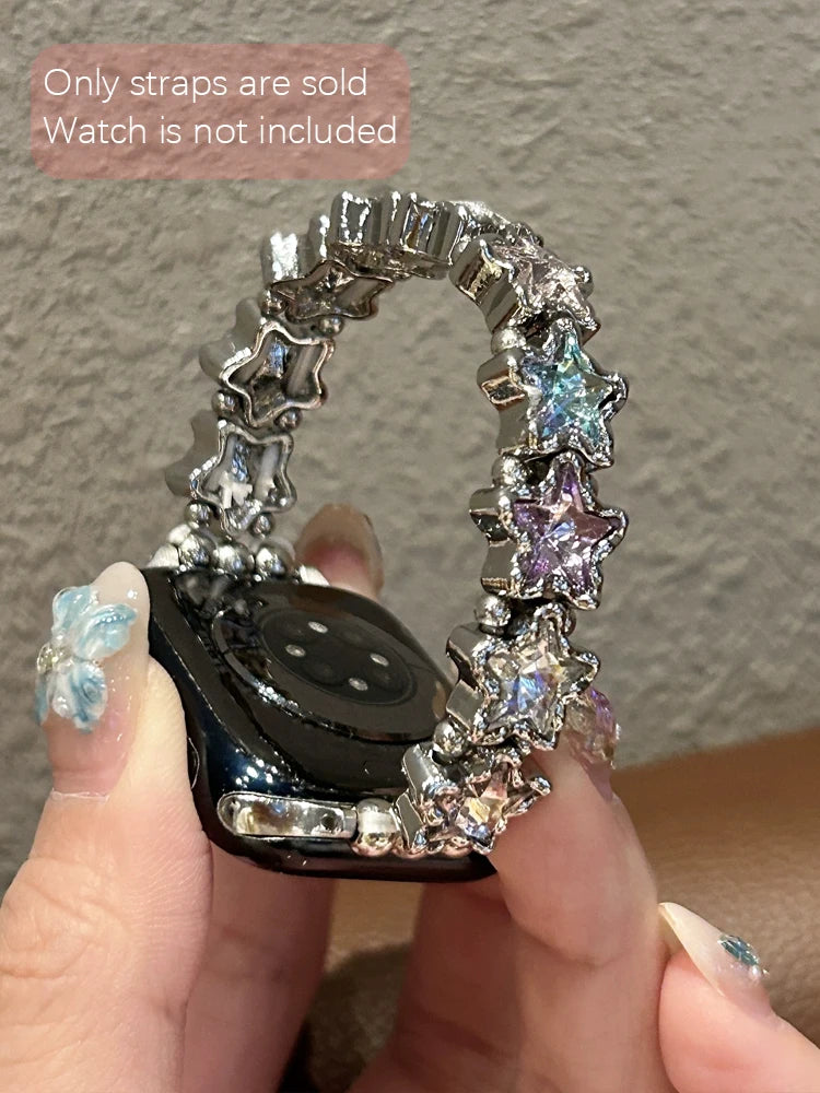 Banda de Diamantes Elástica para iWatch Ultra 10 9 8 7 6 5 Se 4 Correa de Metal para Mujer para Apple Watch 38mm 40mm 41mm 42mm 45mm 46mm 49mm