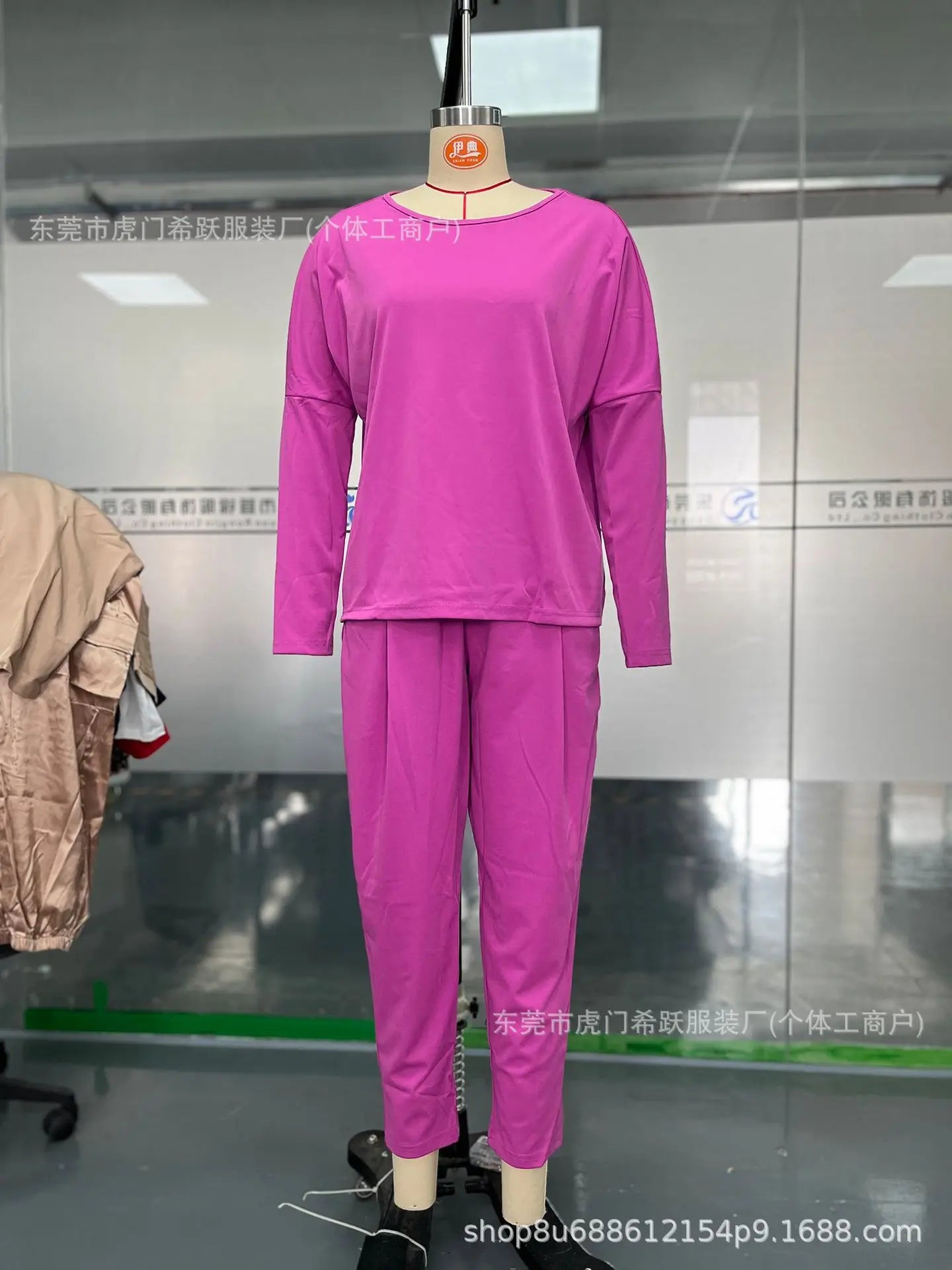 Conjuntos de dos piezas de pantalón para mujer, tops lisos de manga larga, cuello redondo, casual, pantalones largos de cintura media, bolsillos, elegante regular