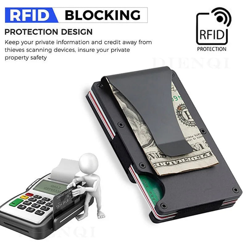 Portefeuille fin pour homme - Portefeuille minimaliste avec blocage RFID et poche avant - Portefeuille en métal avec pince à billets