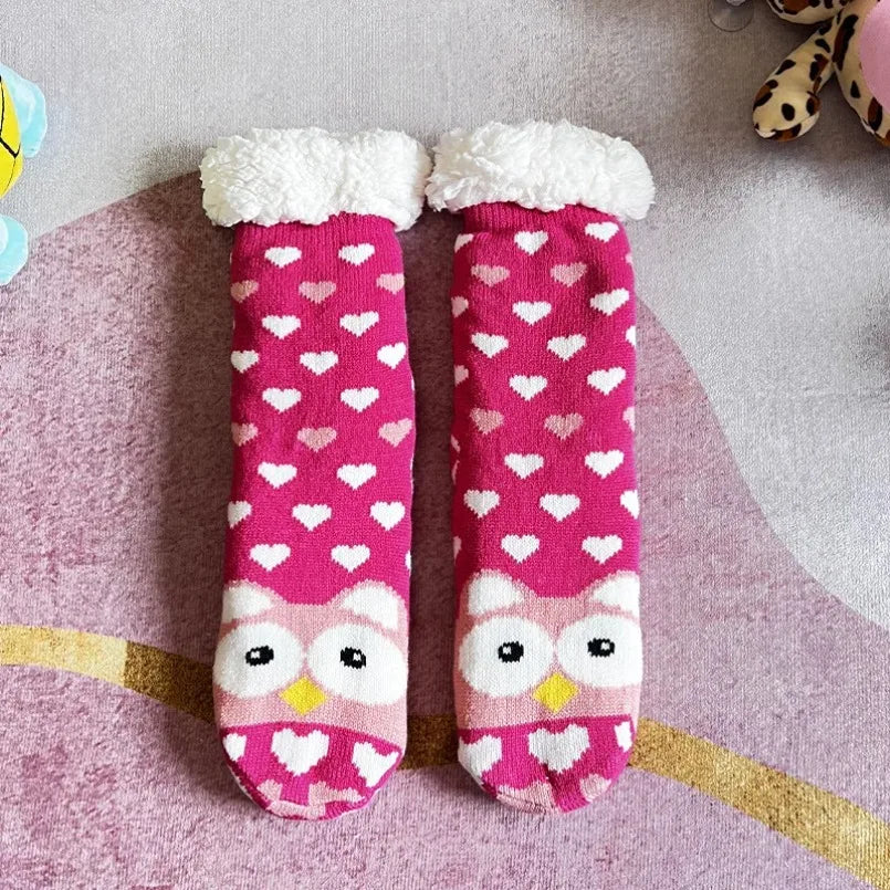 Fuzzy Thermal Sock Women Winter Warm Funny Bear Sheep Cute Kawaii Non Slip Cartoon Sleeping Soft Comfy Female Floor Slipper Sock