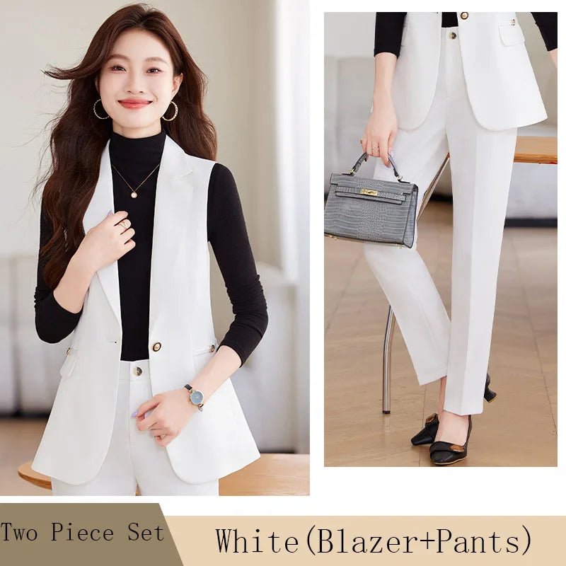 Women Pants Sets Off Shoulder Sleeveless Vest Top Female Pencil Pants Women 2 Piece Set Outfit Elegant Women's Pants Suit