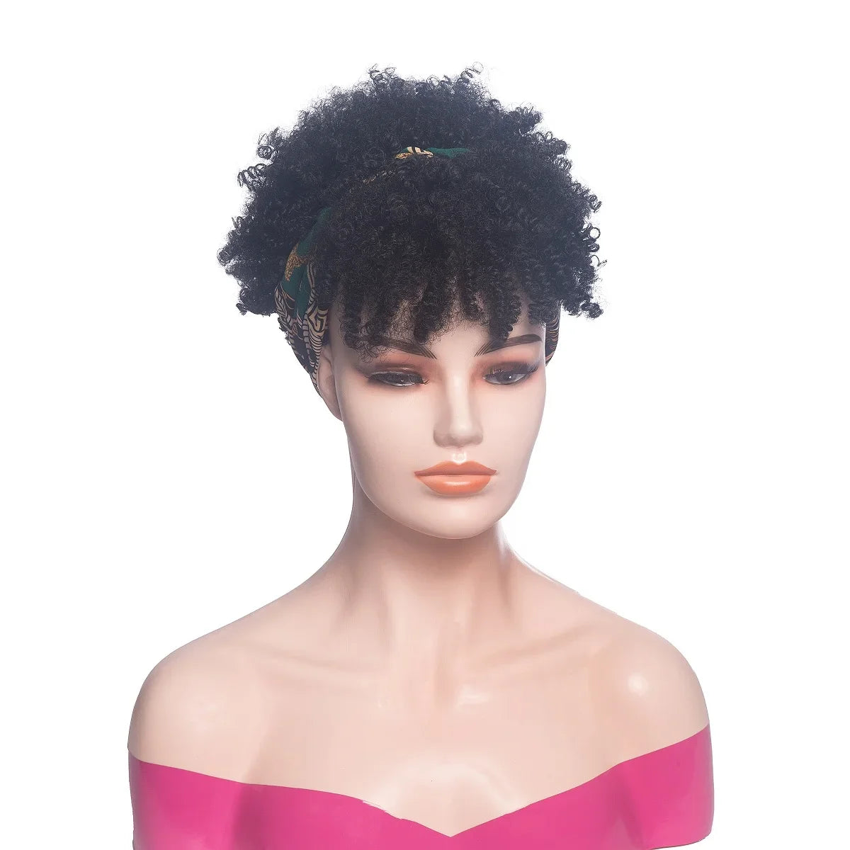 Fluffy Headband Wigs for Black Women Short Afro Kinky Curly Headwrap Wig High Temperature Natural Synthetic Headband Scarf Wig